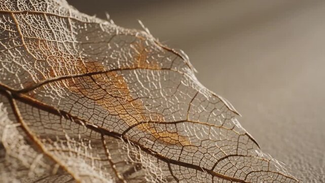Detailed Close Up of a Leaf Skeleton Showing Veins and Intricate Texture