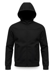 Black zip up hoodie jacket with long sleeves and hood