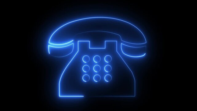 Abstract glowing neon telephone icon animation. concept of call icon Glowing neon light telephone icon animation on black background. 4k motion video animation .