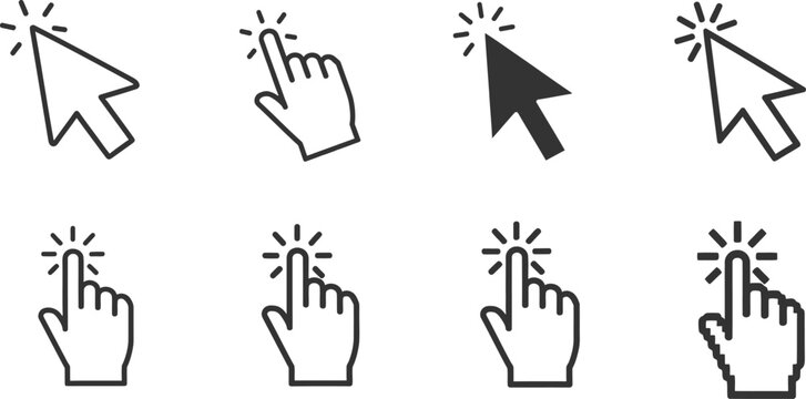 Collection of computer mouse cursor and hand icons for web design and user interface