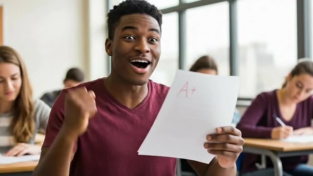 Celebrating success: students react to exam results with joy and enthusiasm in classroom
