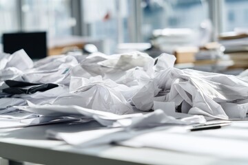 Disorganized Paperwork and Documents on Office Surface After Work Activity