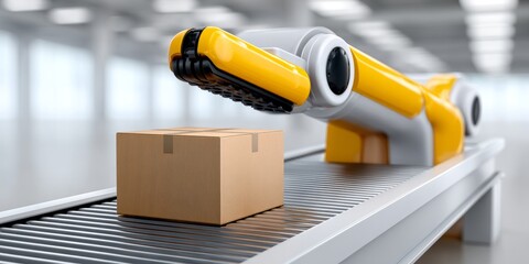 Robotic Arm Sorting System in a Photorealistic Macro Shot of Warehouse Environment