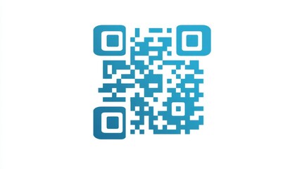 This 3d blue qr code icon is a square digital symbol on white, representing a vector illustration of pixel technology for business communication and internet data information