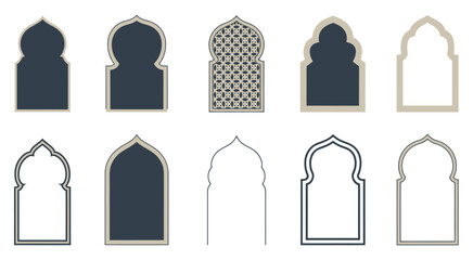 Islamic and moroccan arch designs, featuring traditional arch shapes with intricate patterns, perfect for cultural and architectural projects, decorative layouts, islamic art, and elegant vector 