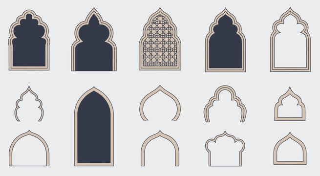 Islamic and moroccan arch designs, a rich assortment of traditional arch forms with ornate patterns, ideal for cultural artwork, architectural visuals, decorative layouts, and islamic-inspired vector 