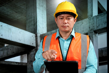 Civil engineers inspect building construction projects, checking the structural integrity and safety measures.