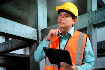 Civil engineers inspect building construction projects, checking the structural integrity and safety measures.