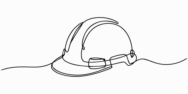 Safety helmet, Continuous one line drawing of isolated hard hat. Hard helmet Editable stroke, Continuous one line drawing of isolated hard hat. Hard helmet Editable stroke on transparent background