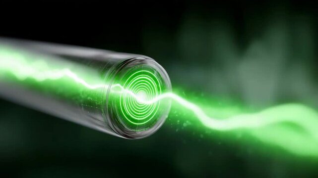 Futuristic digital illustration of a glowing green energy symbol in the shape of a lightning bolt 4K
