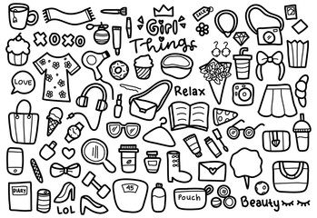 Obraz premium Set of Girl Things Doodle