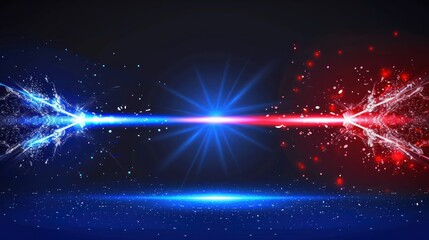 Abstract Energy Lightning Strike with Blue and Red Sparks in Dark Background