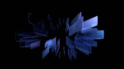 Obraz na płótnie Canvas Glass objects are organized in a circle on a black background, 3d render