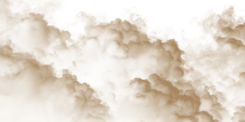 Dust sand soil smoke cloud particles isolated on transparent white background. Brown sandstorm smog sand dust explosion rising. Design elements for Compositing, covering, overlay, PNG