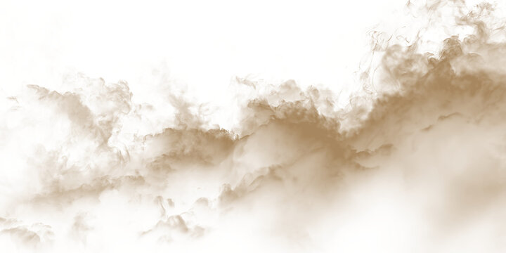 Dust sand soil smoke cloud particles isolated on transparent white background. Brown sandstorm smog sand dust explosion rising. Design elements for Compositing, covering, overlay, PNG