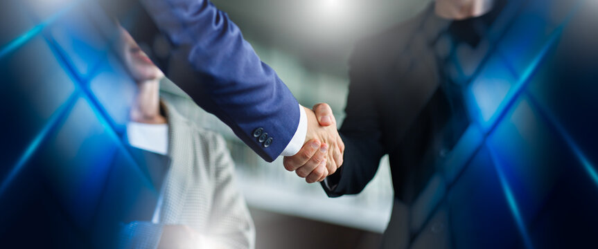 businessman handshake for teamwork of business merger and acquisition.successful negotiate,hand shake,two businessman shake hand with partner to celebration partnership and business deal concept