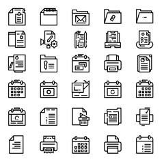 Simple office icon set with clean vector shapes, minimal style, and trace-friendly design for web, app