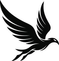 Obraz premium Minimalist Abstract Flying Bird Logo in High-Contrast Black and White Vector Style