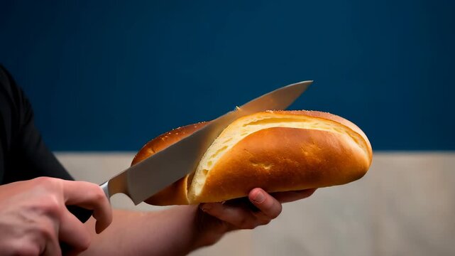 Slicing Fresh Bread with a Knife