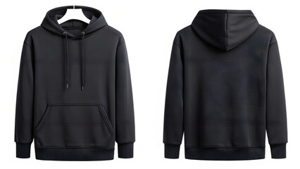 Plain Black Hoodie Mockup Template isolated on transparent background