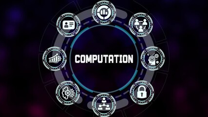  High performance Computation background with binary code elements, processor icons, digital data flow and quantum computing technology concept. - Powered by Adobe