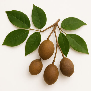 Copaiba Tree Fruits and Leaves on White Background