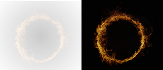 Scorched Ring of Fire with Intense Flame. Swirling Ring of Fire with sparks png Thin burning fire flame circle border frame effect. Glowing hot ring of fire energy frame