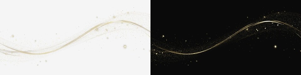 png glowing golden wave with luminous sparkle trail, abstract luxury light line moving fast in motion, Golden curved light ribbon png with shine © Alehandro