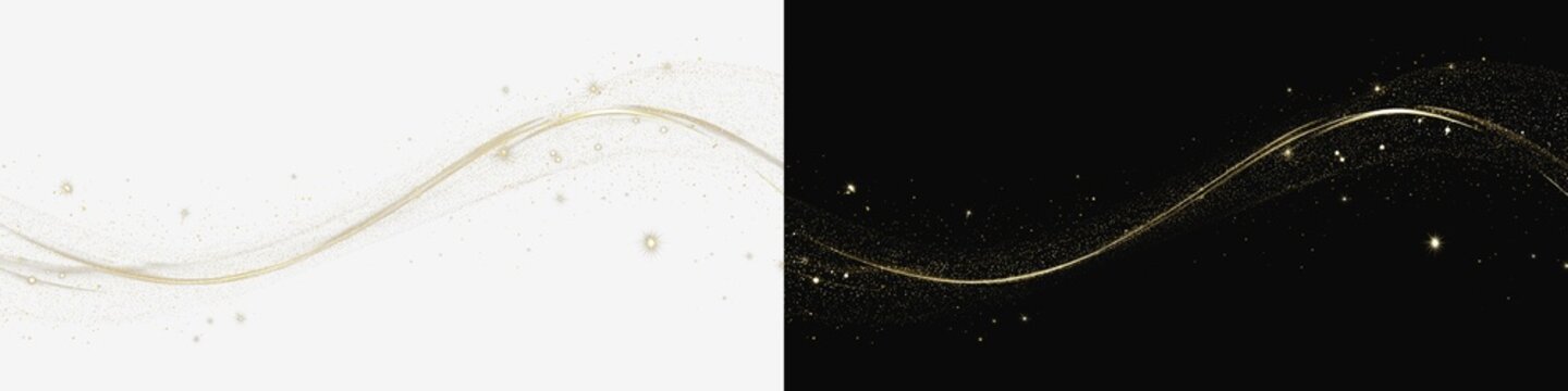 png glowing golden wave with luminous sparkle trail, abstract luxury light line moving fast in motion, Golden curved light ribbon png with shine