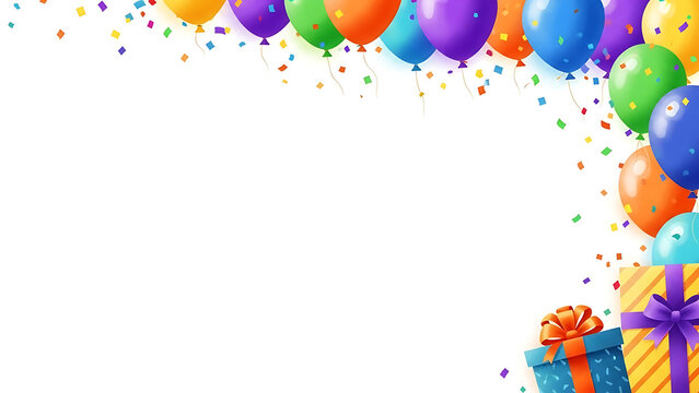 Vibrant birthday celebration border with balloons and gifts