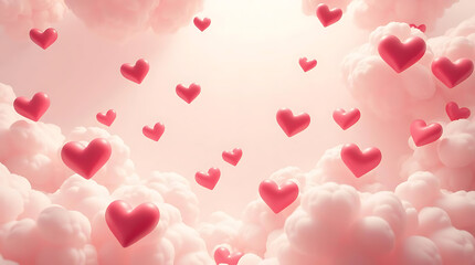 Pink Hearts Floating Among Clouds Romantic 3D Background