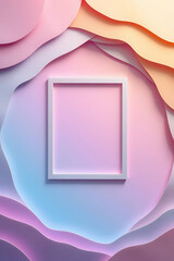 Abstract Background with Pastel Waves and Square Frame With Soft pastel Gradient. Paper texture