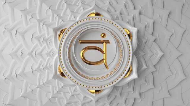 3d root chakra symbol rotating over white background. Seamless vertical video of spinning buddhist lotus mandala. Looped motion design of magical oriental sacred geometry ornament.