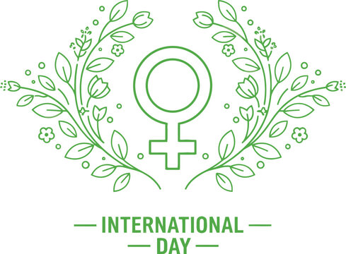 Vector Illustration of International Women's Day Pixel Art: Female Symbol Surrounded by Green Laurel Wreath, Empowerment Concept, 8-bit Retro Gaming Style, Dark Background