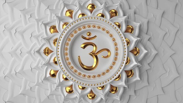 3d root chakra symbol rotating over white background. Seamless vertical video of spinning buddhist lotus mandala. Looped motion design of magical oriental sacred geometry ornament.
