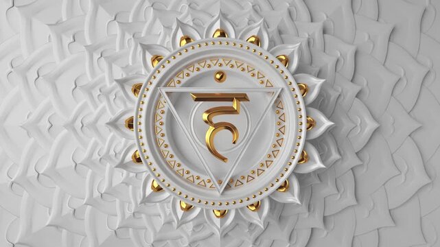 3d root chakra symbol rotating over white background. Seamless vertical video of spinning buddhist lotus mandala. Looped motion design of magical oriental sacred geometry ornament.