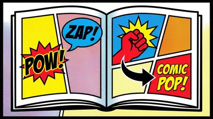 Vibrant comic book illustration with dynamic pop art effects