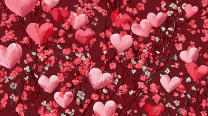 Beautiful background of delicate pink and red hearts