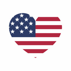 A patriotic heart-shaped American flag symbol on a white background, representing love for the USA and national pride.