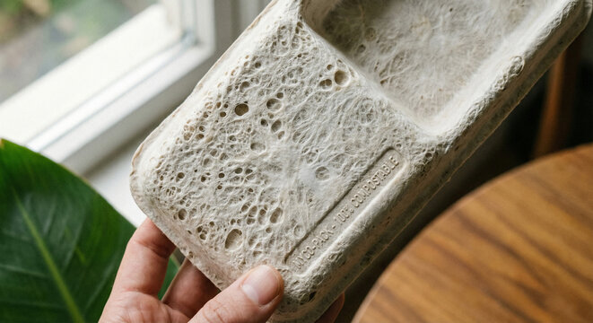 Biodegradable mushroom mycelium packaging texture as eco friendly styrofoam alternative