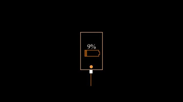fast charging .Abstract sign of the neon mobail phone battery charging on the black screen background.	
