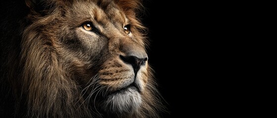 Fototapeta premium Powerful Male Lion Side Profile with Intense and Dramatic Rim Lighting