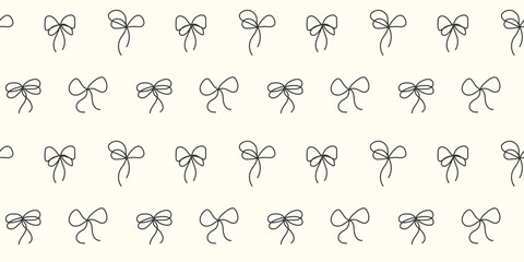 Cute bowknot seamless pattern. Hand sketched vector doodle background. Black and white Minimal bow repeat design for stationery fabric print, cover, wallpaper, card