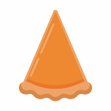 A simple flat illustration of a single slice of orange pie with a wavy crust, isolated on a white background.
