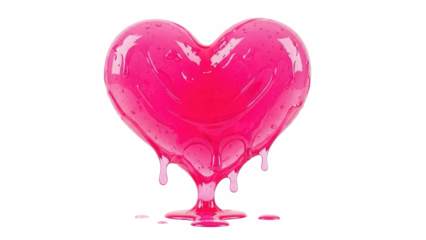 A vibrant pink dripping heart made of a gooey, glossy substance on a plain background isolated on transparent background