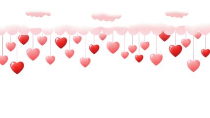 Whimsical floating hearts and clouds isolated on transparent background