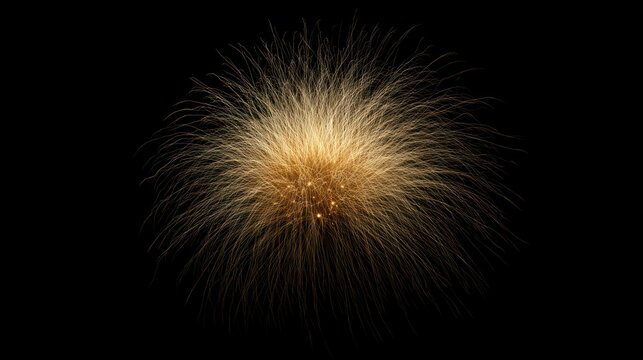 A radiant burst of golden, wispy light explodes against a stark, black canvas