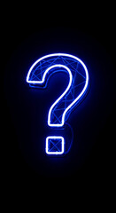 Naklejka premium Glowing blue neon question mark with internal support structure on a black background, symbolizing inquiry, uncertainty, or problem-solving