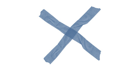 Obraz premium Blue masking tape X mark on black background Symbolizing denial cancel error prohibition fixing Grunge texture abstract