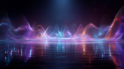 Futuristic abstract sound waves with colorful light reflections for music technology and digital media background